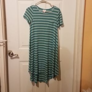 Lularoe small teal striped carly dress